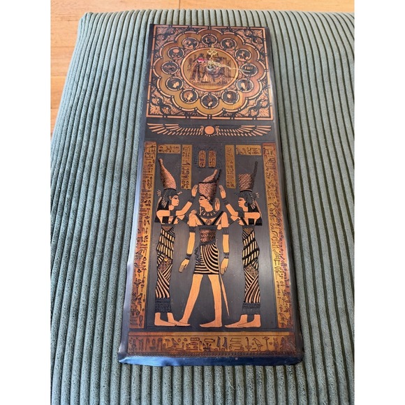 Vintage Egyptian Copper Wall Art Clock Pharaoh Hieroglyphics Decor